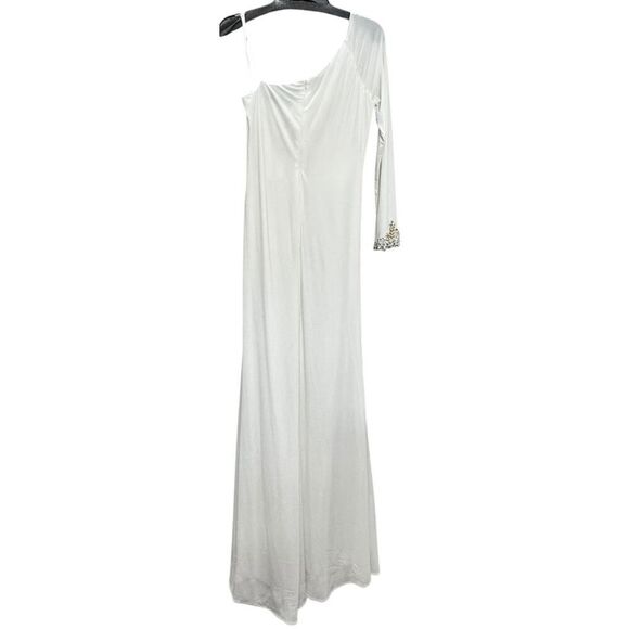 Ieena for Mac Duggal White One-Sleeve Ruched Gown - Size 8 - NWT - Picture 4 of 5